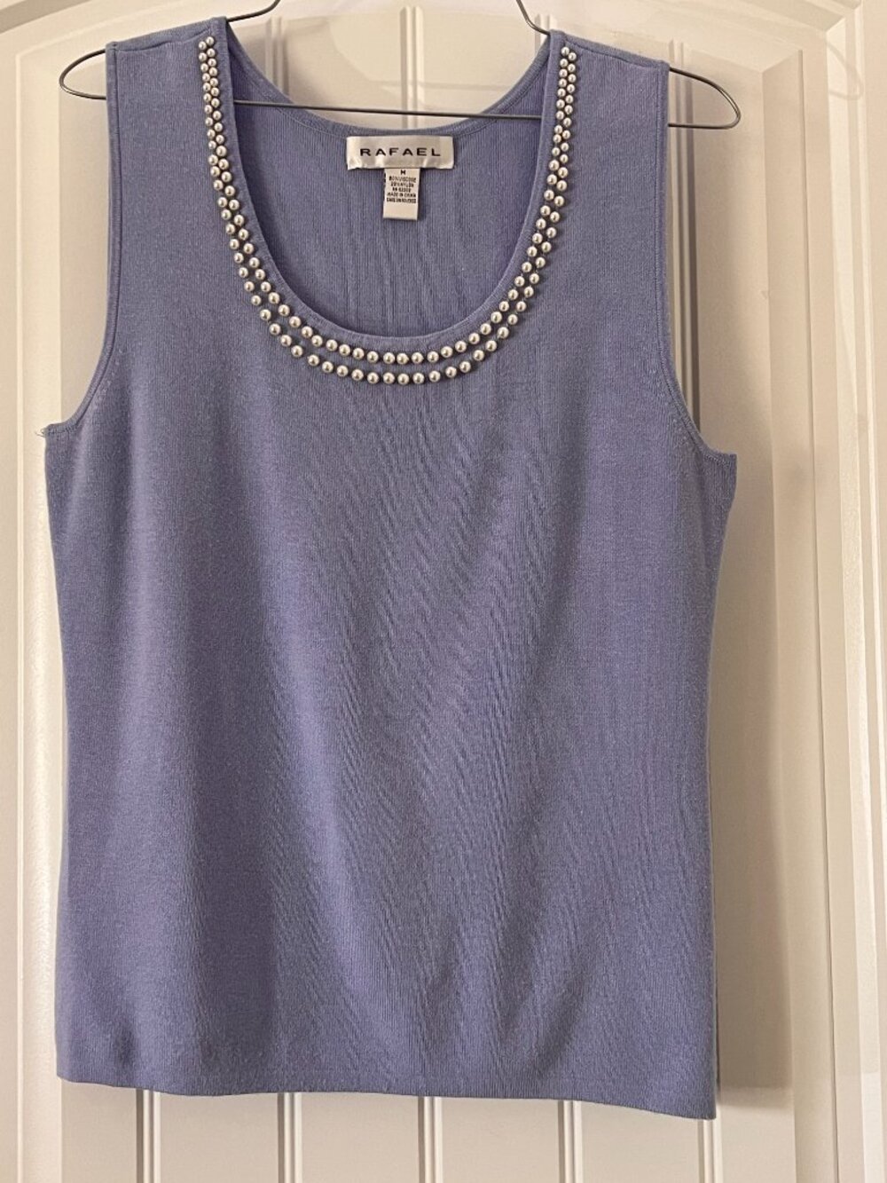 RAFAEL‎ Lavender Faux Pearl Neck Knit Tank Top Quiet Luxury Size M - Picture 2 of 12